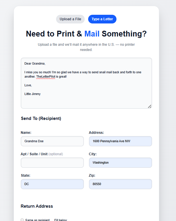 theletterpilot: Send mail online