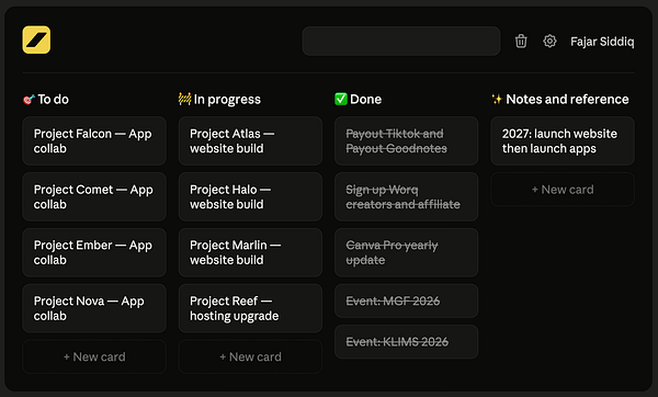 Screenshot of a Chrome browser tab displaying a WIP Kanban board with tasks organized into To Do, In Progress, and Done columns.