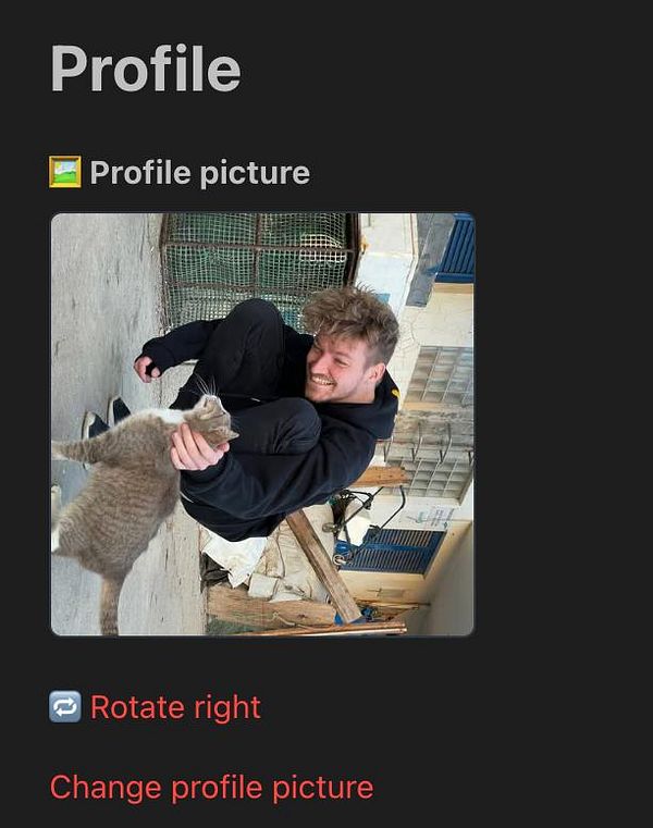 A user interface for updating a profile picture featuring a person with a cat.