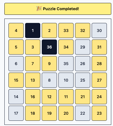 A completed number puzzle grid with a celebratory message.