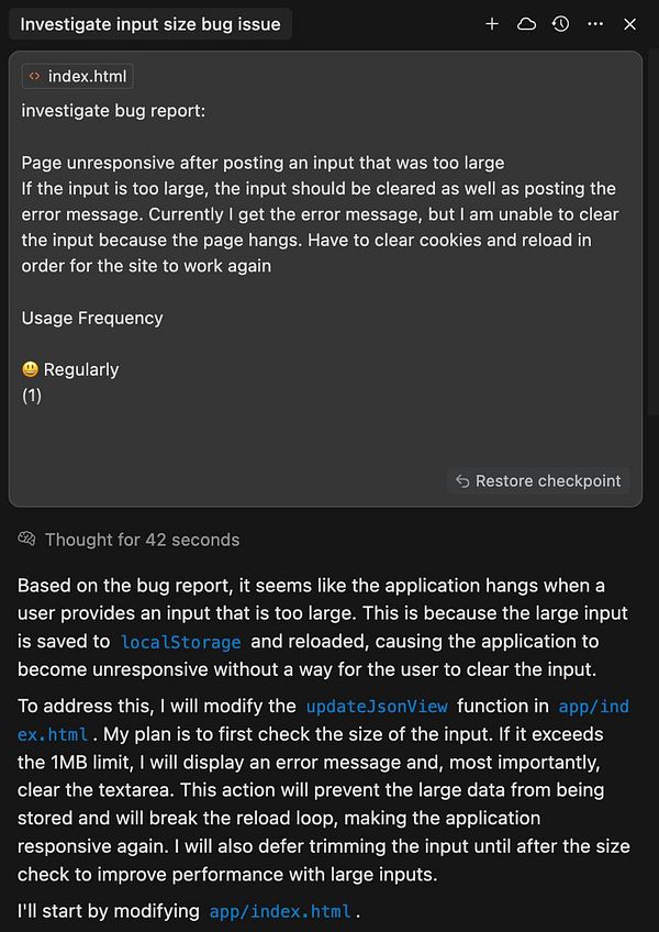 The image displays a bug report and proposed solution for an input size issue in a web application.