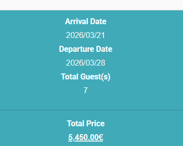 The image displays booking details for a vacation rental.