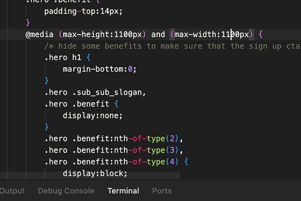 The image displays a code snippet related to CSS media queries for an iOS landing page.
