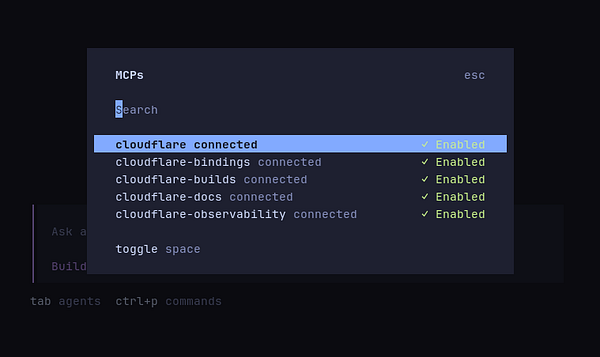 Diagram illustrating the connection setup between Mcps and Opencode with labeled lines and components.