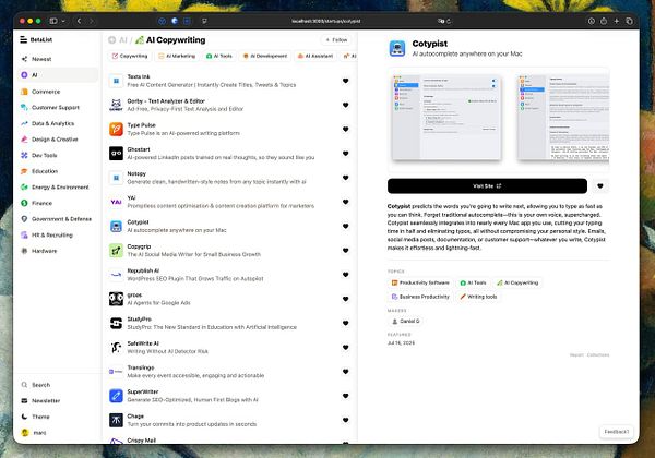 Screenshot of a website featuring a 3-panel layout with a navigation menu, content grid, and sidebar, showcasing the vision.directory interface.