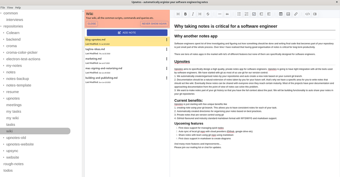 Upnotes