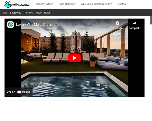 A video player showcasing a luxury villa with a pool and outdoor seating area.