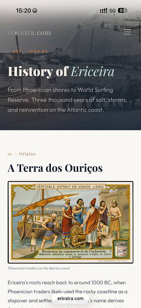 A detailed map highlighting the location of Ericeira in Portugal with historical references.