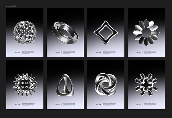 The image features a grid of eight abstract 3D artworks created with Morflax Studio.