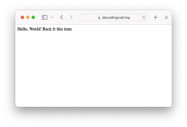 A web browser window displaying a simple webpage with a greeting message.