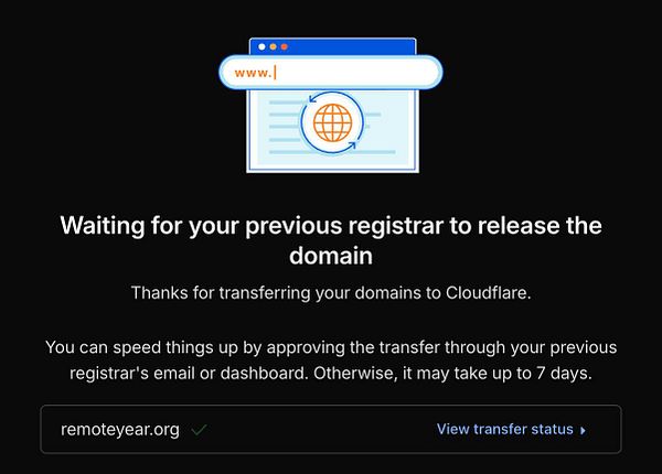 Screenshot of a Cloudflare dashboard showing DNS management for domain remoteyear.org with DNS records and navigation menu.