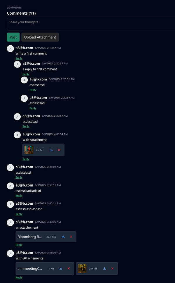 A screenshot of a comment section displaying multiple user interactions and attachments.