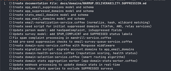 The image displays a checklist of tasks related to creating a deliverability improvement plan.