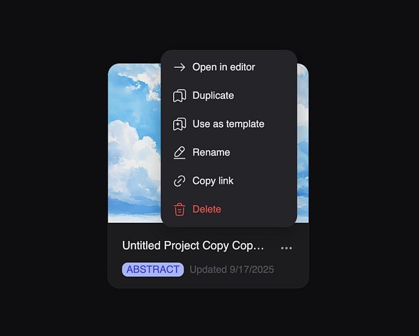 The image displays a project management interface with options for managing a project.