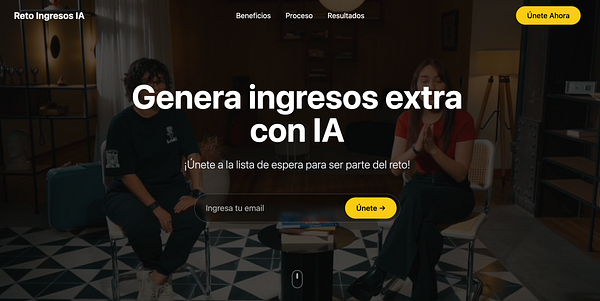 The image displays a landing page promoting a challenge related to generating extra income with AI.