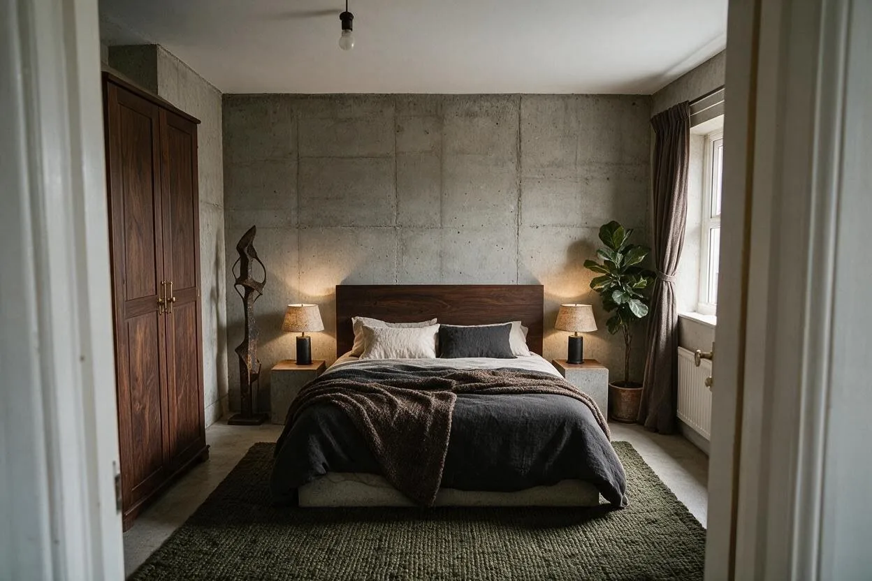 The same bedroom in the Brutalist style