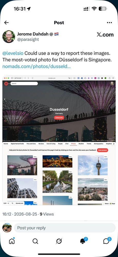 A webpage interface displaying a section titled 'Check #NomadsCity photos' with instructions to click the red marker on the map and click the approve button if the image is correct.
