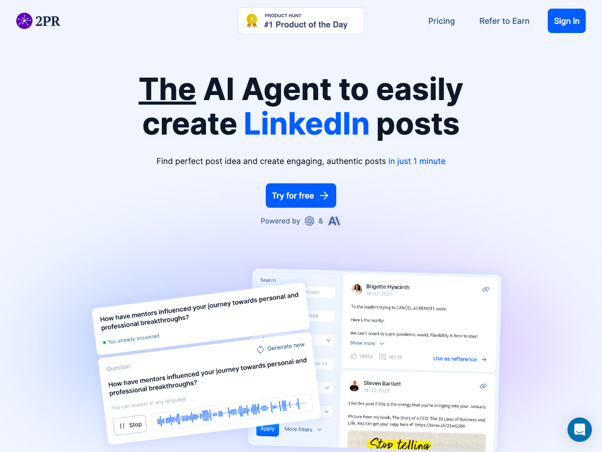 2pr.io: The AI Agent to easily create LinkedIn posts