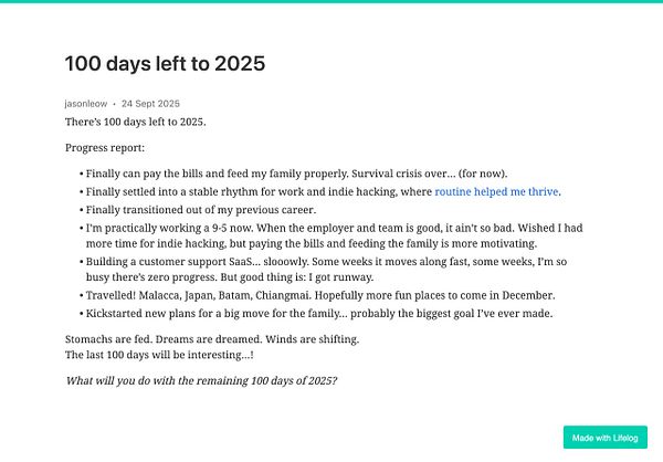 A progress report detailing personal and professional updates as the year 2025 approaches.