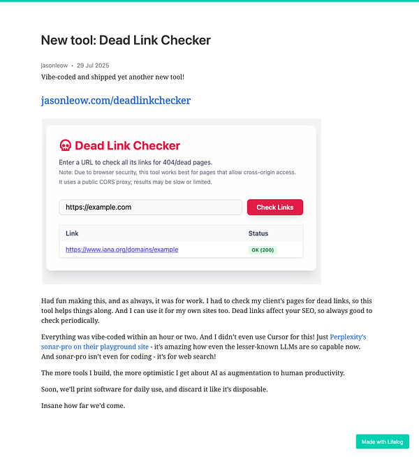 A screenshot of a web page introducing a new tool called 'Dead Link Checker'.