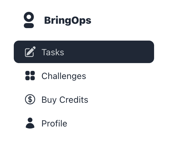 Sidebar navigation menu for BringOps with various options.