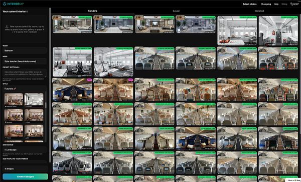 Interior design render of a modern, spacious living room with neutral tones and wood accents.