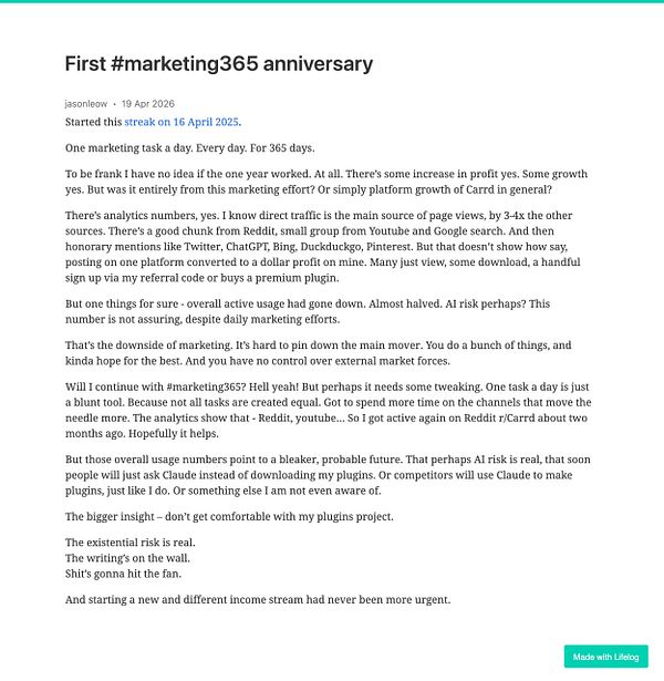 A festive graphic celebrating the first anniversary of Marketing365, featuring a large number 1, colorful floral and abstract decorations, and the Marketing365 logo.