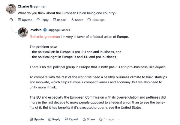 A discussion on the European Union's political landscape and the idea of a federal union.