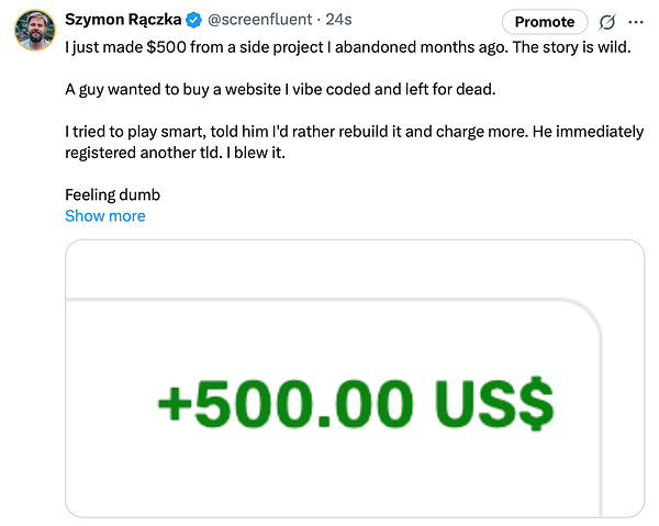 The image displays a financial transaction showing a credit of $500.