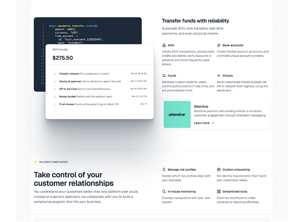The image displays a user interface for managing ACH transfers and customer relationships.