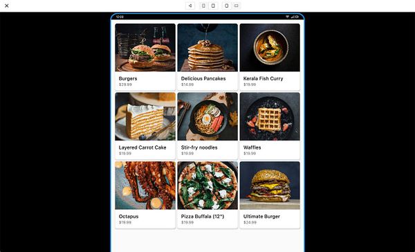 A grid layout displaying various food items with their prices.