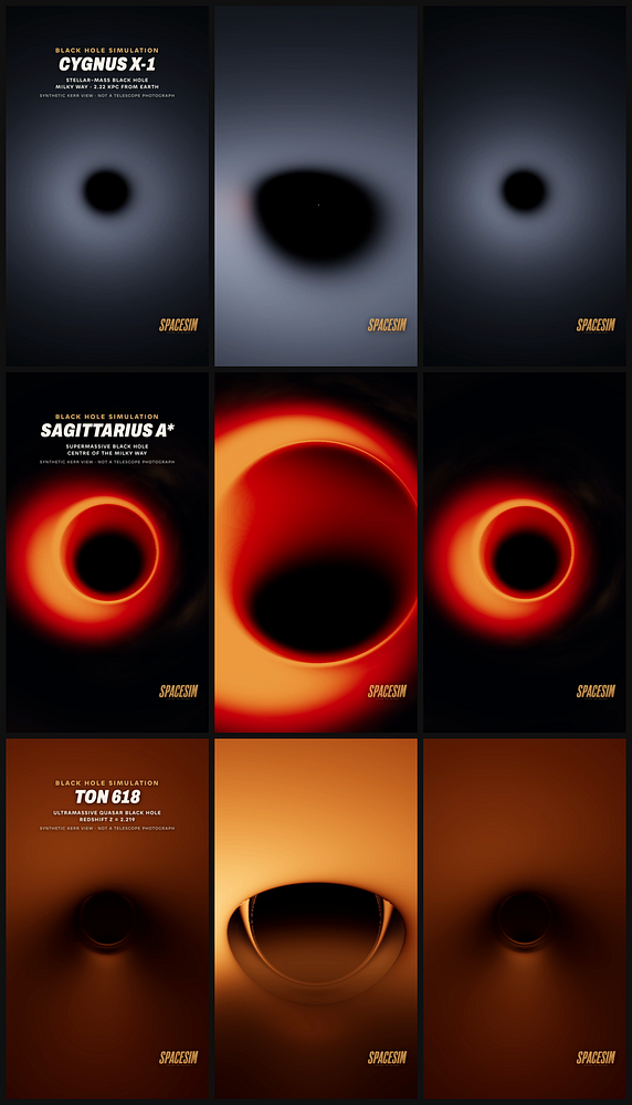 Colorful simulation image of a black hole with an accretion disk and plasma jets.