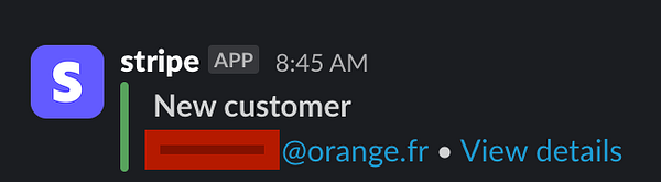A notification from the Stripe app indicating a new customer has been added.
