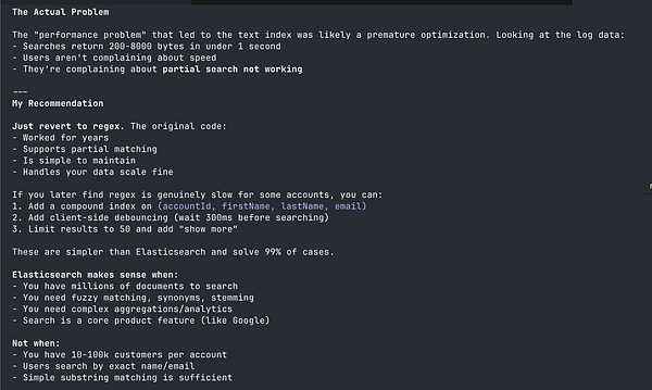 Screenshot of a code editor with code for a search query, highlighting a specific line reverting to MongoDB search.