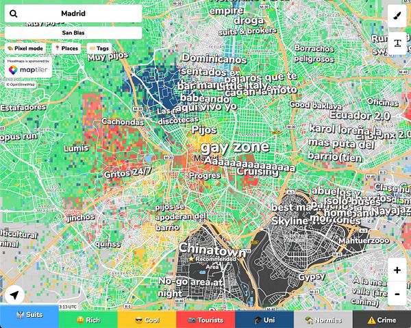 Color-coded map displaying crime data across various neighborhoods in a city.