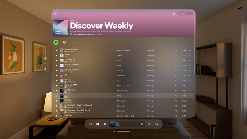 Screenshot of Vision Tunes for Spotify