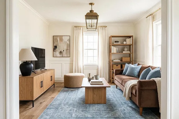 A Transitional living room in the Chocolate and Cream palette