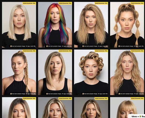 A digital portrait of a young woman with styled hair against a consistent light gray background.