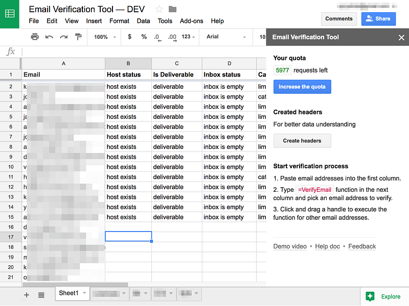 Email Verification Tool for Google Sheets