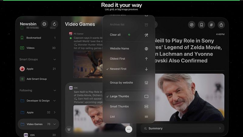 Screenshot of Newsbin: RSS Feed Reader