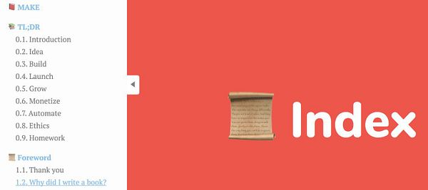 The image features a sidebar menu alongside a prominent 'Index' title on a vibrant red background.