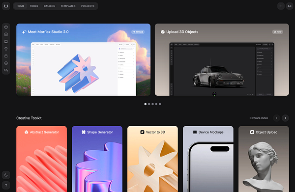 Screenshot of a website called Morflax Studio displaying a colorful male portrait with technological and artistic elements.