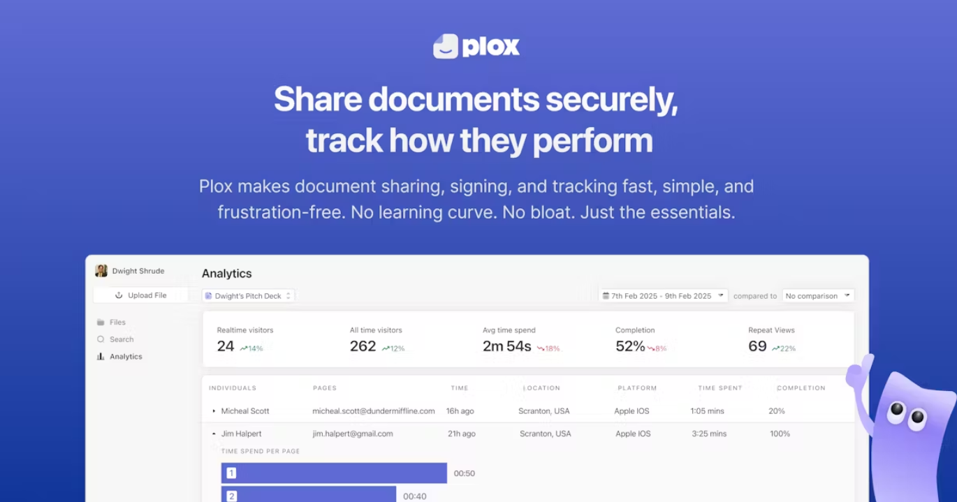 Plox: Secure document sharing, analytics and virtual data | BetaList