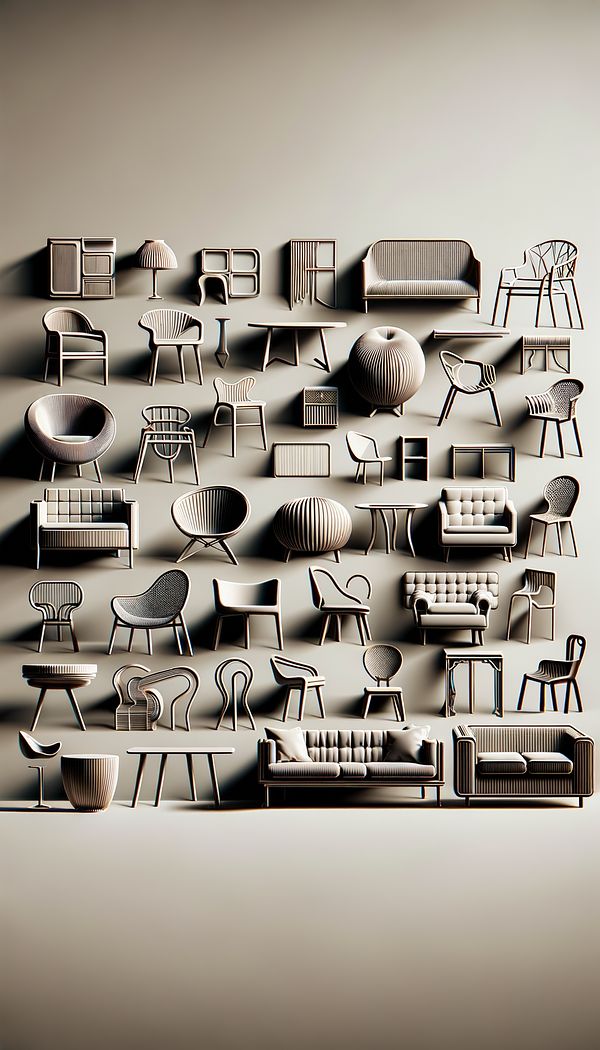 a selection of furniture displaying various silhouettes against a neutral background, highlighting their distinct shapes