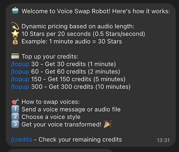 The image displays a user interface for a voice swapping service with detailed instructions and pricing information.