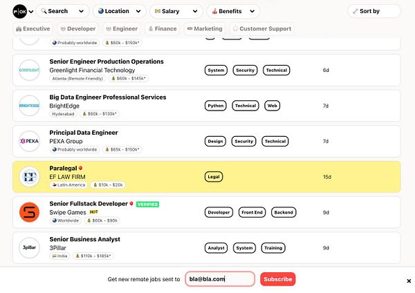The image displays a job listing interface from a remote job platform.
