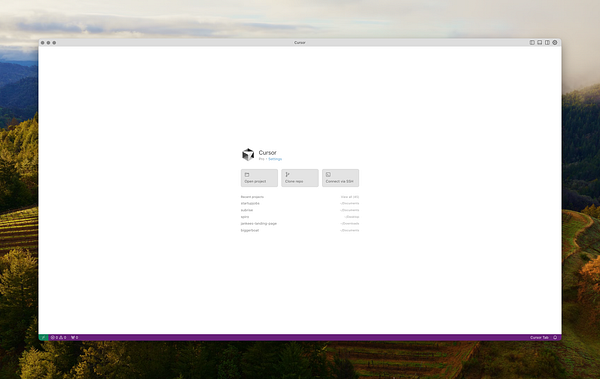 The image displays the Cursor application interface in light mode.