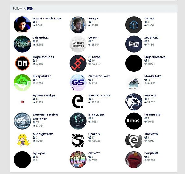 The image displays a list of user profiles with icons, names, and follower counts.