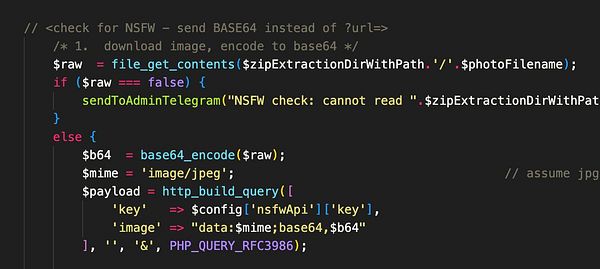 The image displays a code snippet related to NSFW detection and image processing.