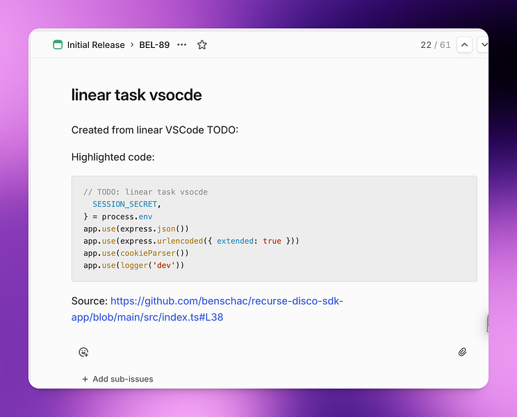 todo comments for Linear